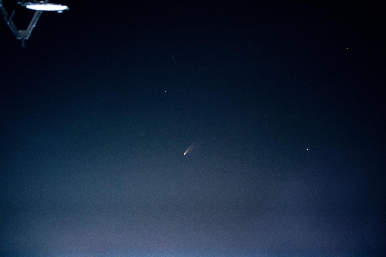 iss063e040094 (July 5, 2020) --- Comet Neowise was photographed by an Expedition 63 crew member as the International Space Station orbited above Rome, Italy, just after 1:36 a.m. local time on July 5.