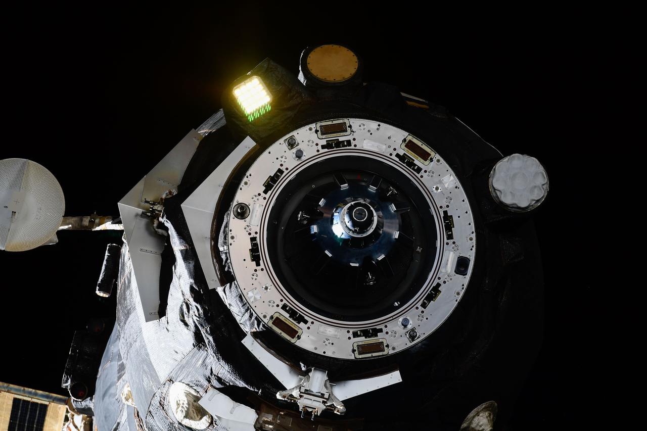 iss063e041198 (July 8, 2020) --- The forward end of the Progress 74 resupply ship from Roscosmos is pictured shortly after it undocked from the Pirs docking compartment completing a seven-month stay at the International Space Station.