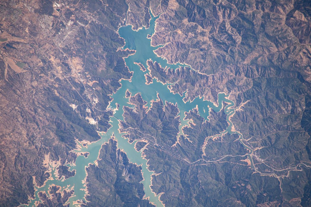 iss063e070632(Aug. 14, 2020) --- Shasta Lake, a reservoir in northern California, is pictured from the International Space Station as it orbited above the western United States.