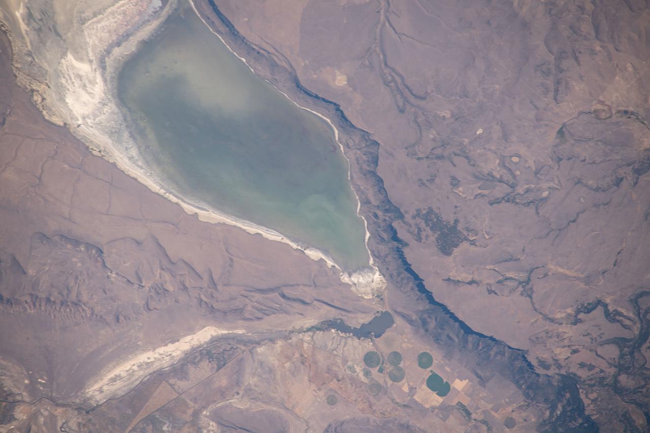 iss063e070781 (Aug. 14, 2020) --- The high-saline Lake Abert, surrounded by arid land in Oregon, is pictured from the International Space Station as it orbited above the western United States.