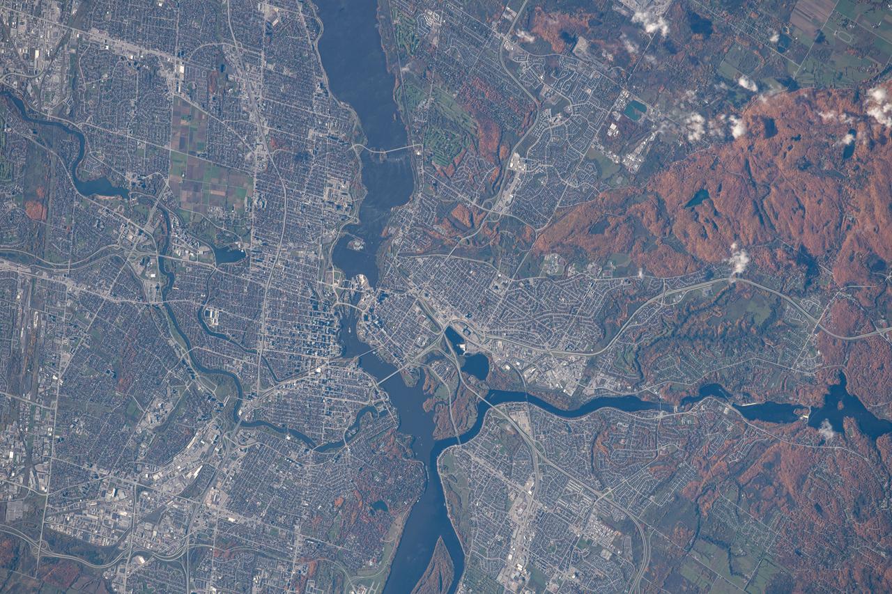 iss063e107781 (Oct. 14, 2020) --- The International Space Station was orbiting above the Ottawa River which separates the Canadian provinces of Ontario and Quebec. On the Ontario side of the river, which is also connected to the Rideau and Gatineau Rivers, is Canada's capital city of Ottawa.