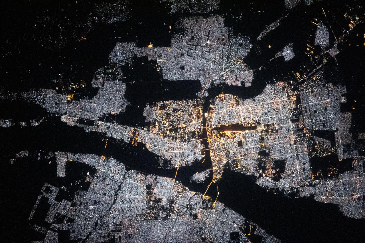 iss064e004061 (Nov. 11, 2020) --- This nighttime shot from the International Space Station shows Khartoum, the capital of Sudan, surrounded by the Nile, Blue Nile and White Nile Rivers.