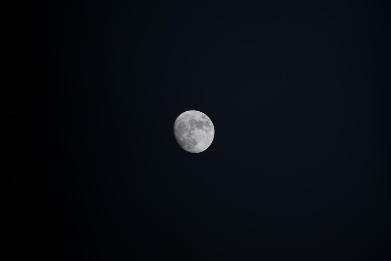 iss064e006423 (Nov. 27, 2020) --- A waxing gibbous moon is pictured from the International Space Station as it orbited northeast of the Bahamas in the Atlantic Ocean.