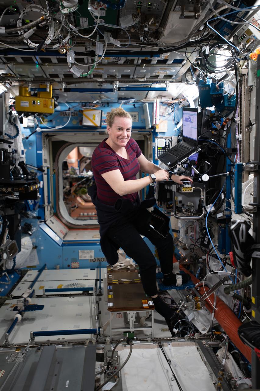 iss064e009920 (Dec. 6, 2020) --- NASA astronaut and Expedition 64 Flight Engineer Kate Rubins is pictured in the U.S. Destiny laboratory module conducting maintenance work.