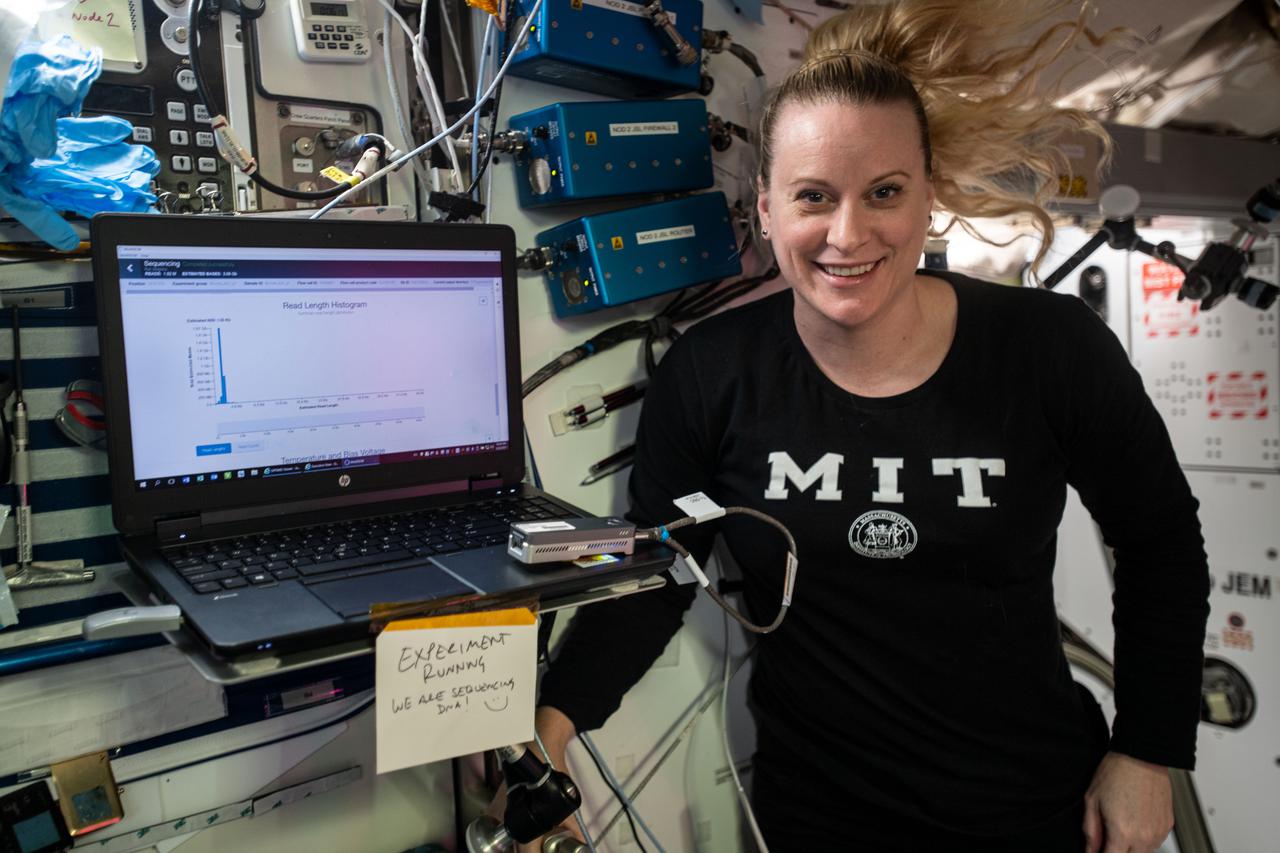 iss064e025418 (Jan. 21, 2021) --- NASA astronaut and Expedition 64 Flight Engineer Kate Rubins sequences DNA aboard the International Space Station for an experiment that seeks to diagnose medical conditions and identify microbes. Learn more about the first sequencing of DNA in space: https://go.nasa.gov/2VPsQFJ