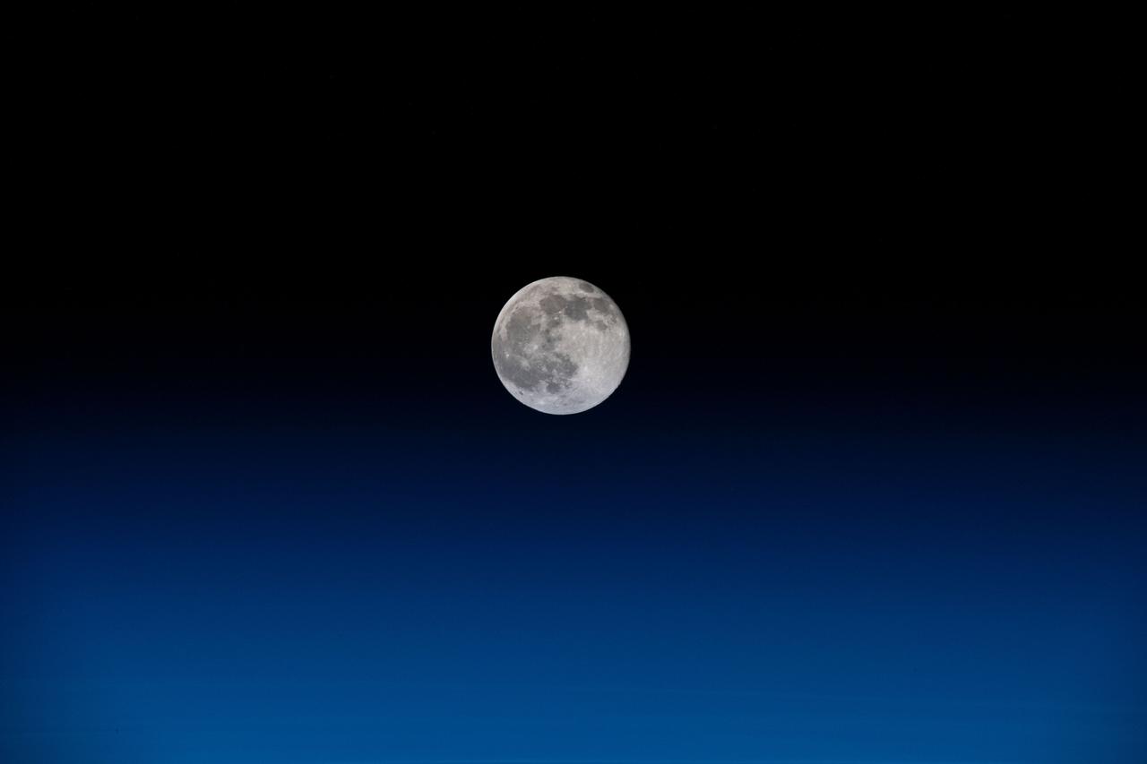 iss064e027820 (Jan. 29, 2021) --- The waning gibbous moon is pictured the day after its full Moon phase as the International Space Station orbited 264 miles above China near the Mongolian border.
