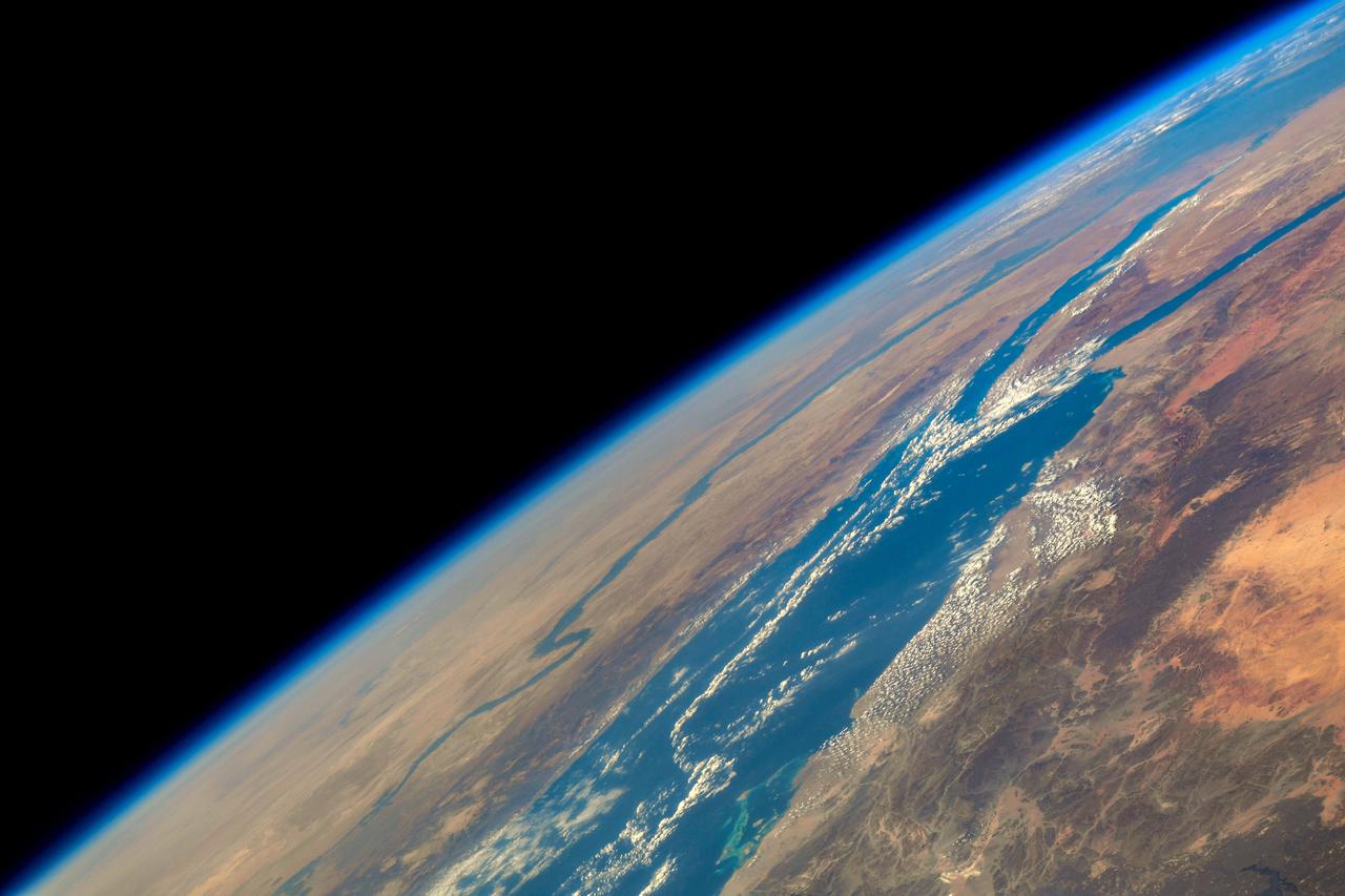 iss064e029305 (Feb. 3, 2021) --- This view of the Earth's horizon looks across the Red Sea and the Nile River in Africa as the International Space Station orbited 261 miles above Saudi Arabia.