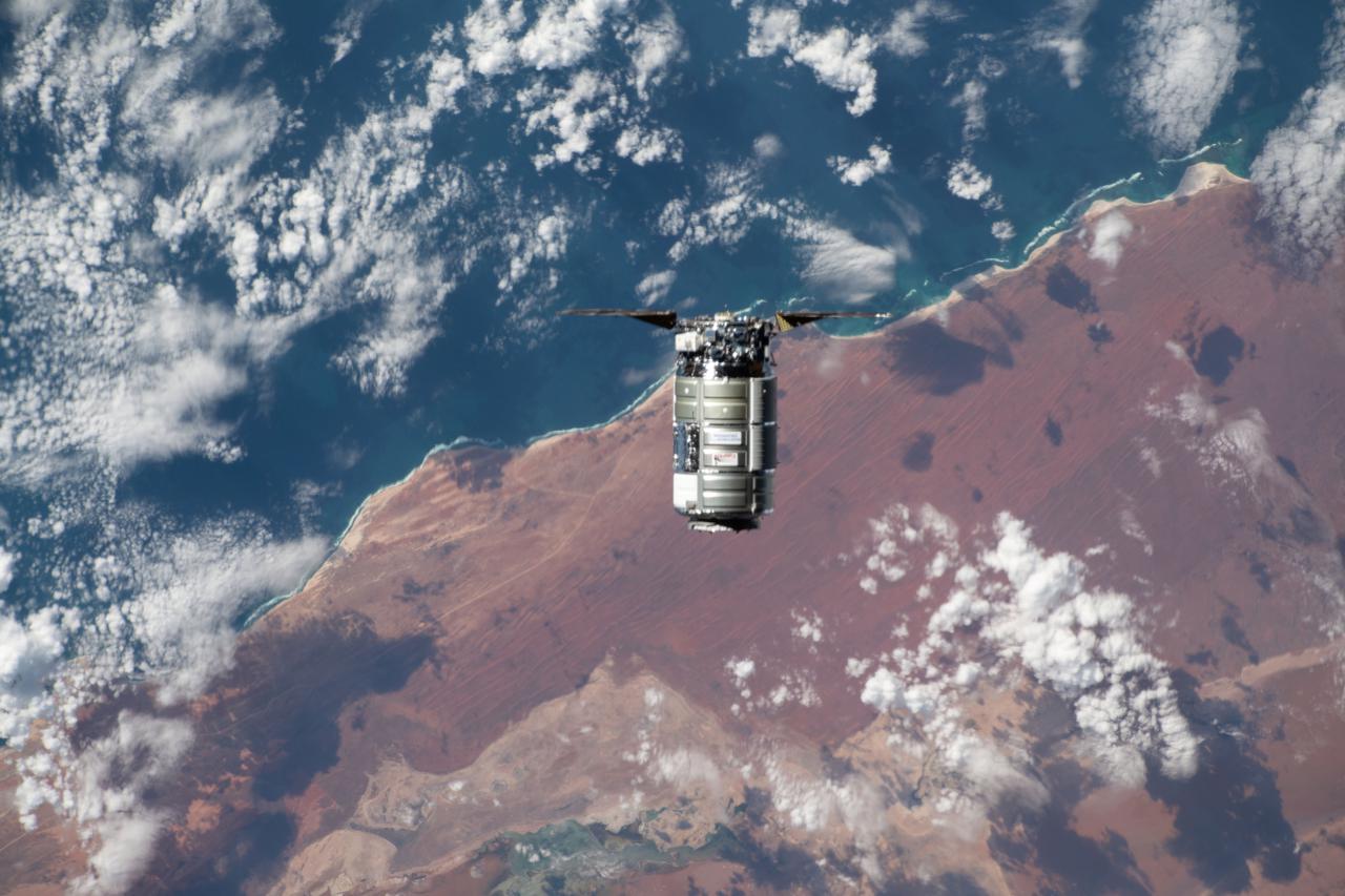 iss064e036904 (Feb. 22, 2021) --- The Cygnus space freighter from Northrop Grumman approaches the International Space Station as both spacecraft were orbiting 266 miles above the west coast of Australia.