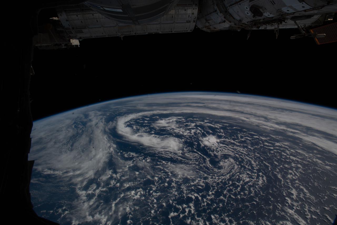iss064e059496 (April 14, 2021) --- A cloud formation swirls in the Atlantic Ocean south of Alaska's Aleutian Islands as the International Space Station soared 265 miles above.
