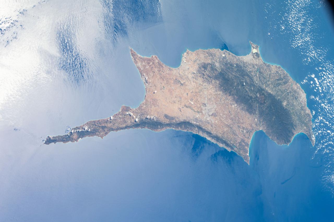 iss065e002119 (April 22, 2021) --- The island of Cyprus in the eastern Mediterranean Sea is pictured from the International Space Station as it orbited 263 above Aleppo, Syria.