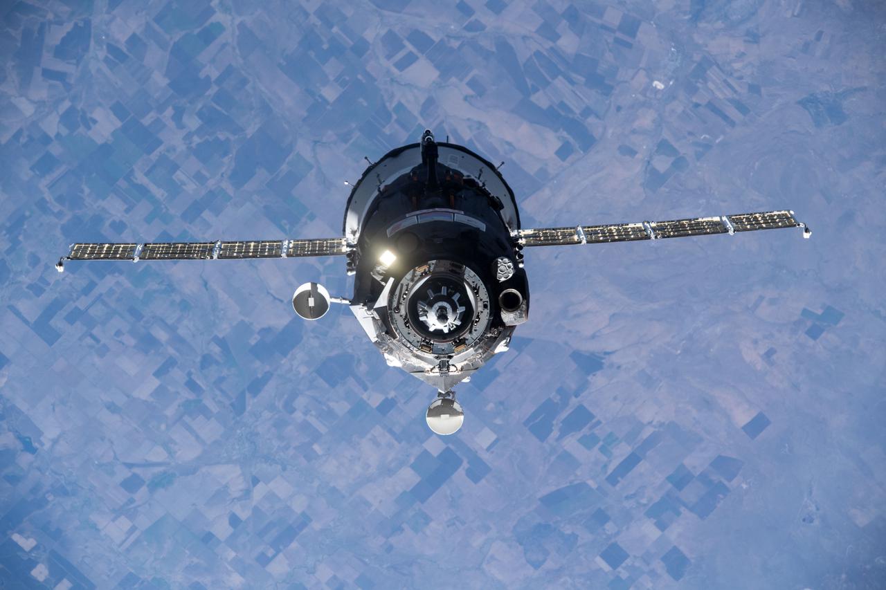 iss065e441892 (Oct. 5, 2021) --- The Soyuz MS-19 crew ship carrying three Russian crew members approaches the International Space Station for a docking to the Rassvet module. Aboard the spacecraft were Soyuz Commander and veteran cosmonaut Anton Shkaplerov, actress Yulia Peresild and producer Klim Shipenko.