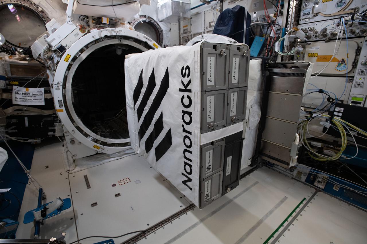 iss065e444435 (10/11/2021) --- A view of NanoRacks CubeSat Deployers hardware on the MPEP (Multipurpose Experiment Platform) aboard the International Space Station (ISS).