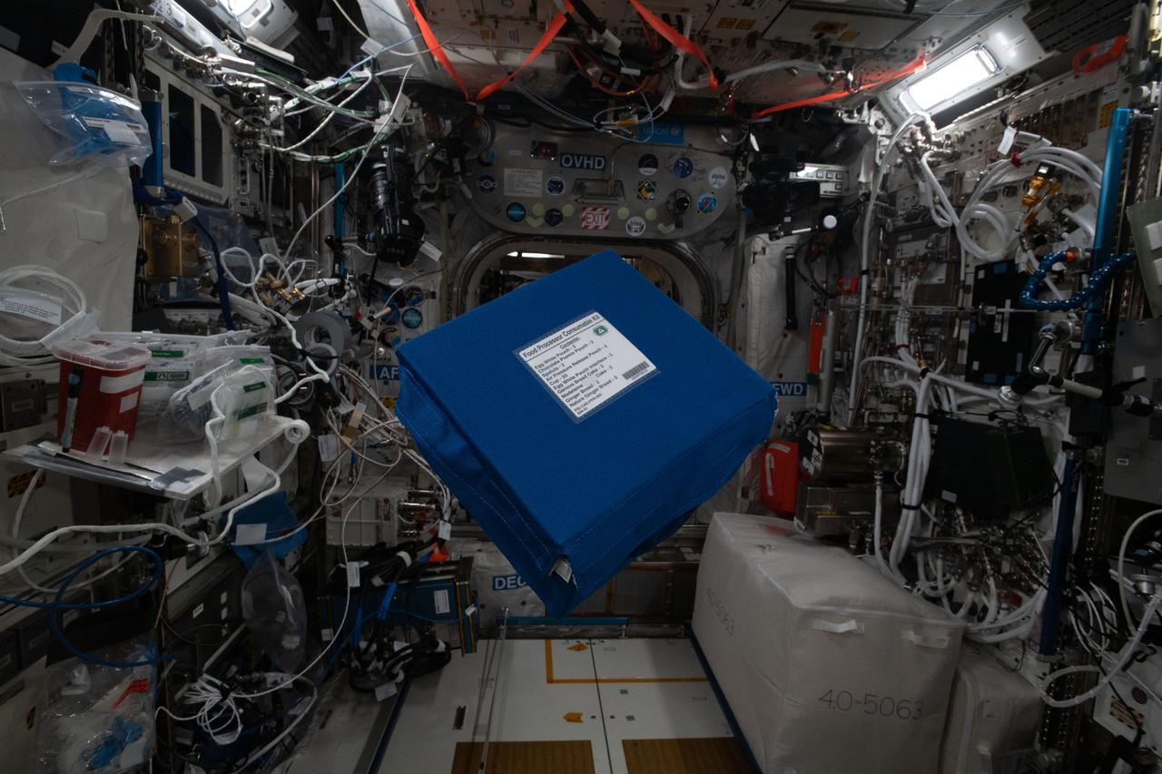 iss065e454849 (10/11/2021) --- A view of the Edible Foam in the Food Processor Consumables Kit aboard the International Space Station (ISS). Edible foam is made from PHA, a naturally occurring polymer synthesized by bacteria. It offers a high level of protection from isolated shocks and vibrations, which is particularly important during flights into space.