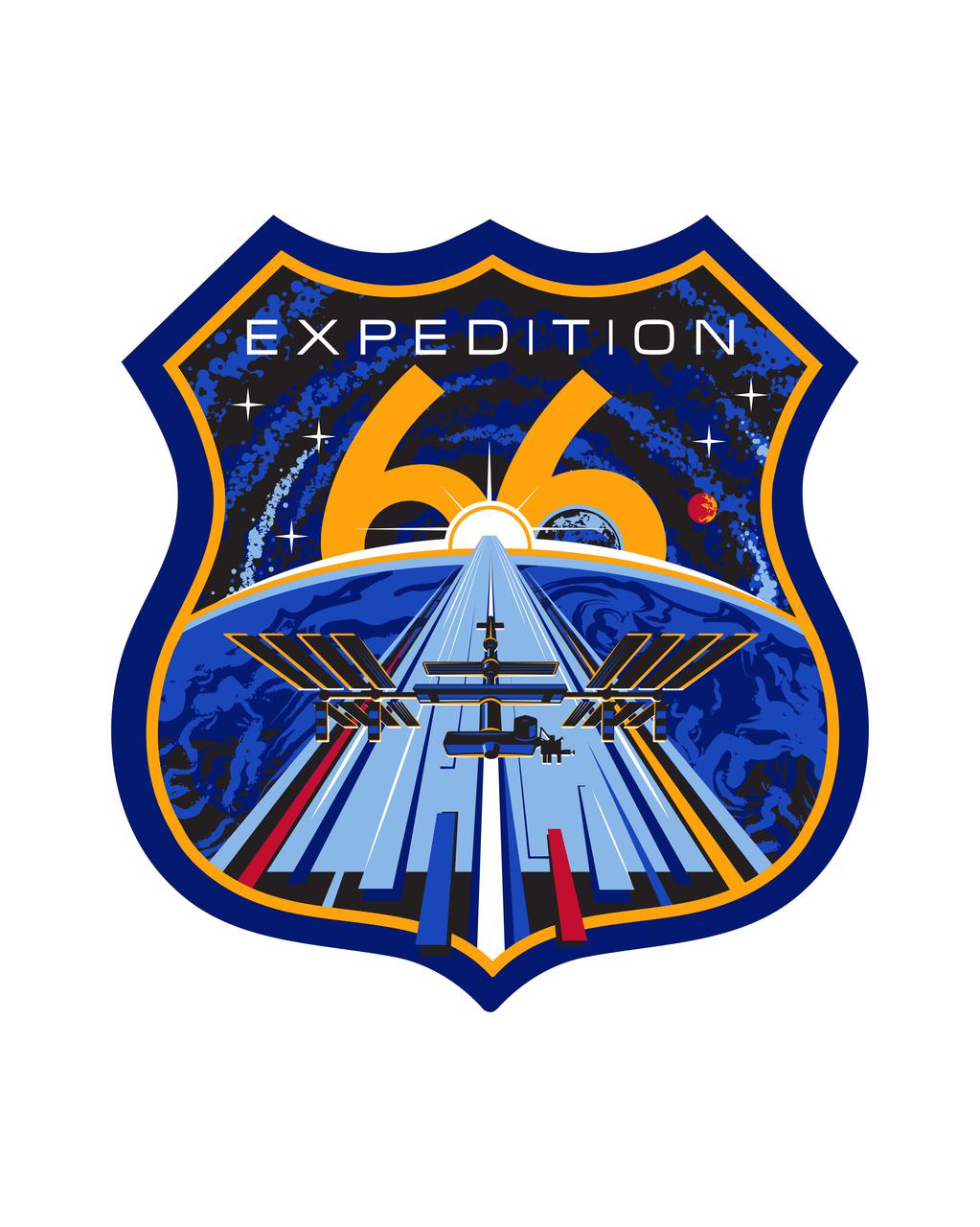 iss066-s-001 (April 26, 2021) --- The official insignia of the Expedition 66 mission aboard the International Space Station.