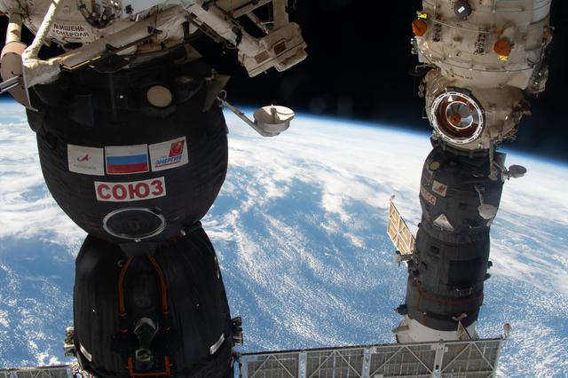 NASA image: Soyuz MS-19 and Progress 78 docked to the ISS