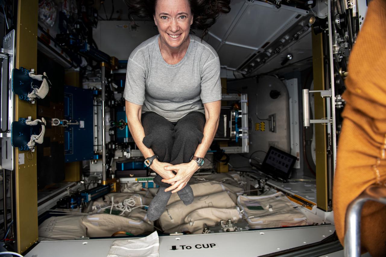 iss066e044546 (Nov. 3, 2021) --- NASA astronaut and Expedition 66 Flight Engineer Megan McArthur is pictured inside the International Space Station's Tranquility module.