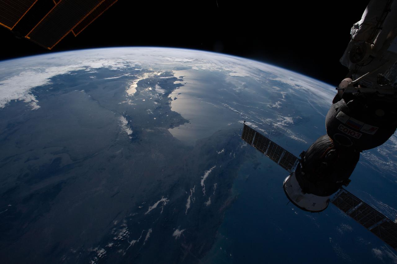 iss066e088446 (Dec. 12, 2021) --- The Soyuz MS-19 crew ship is pictured docked to the Rassvet module as the International Space Station orbited 260 miles above southeast Asia.