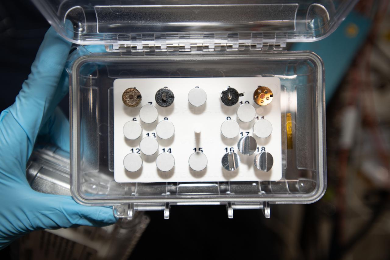 iss066e110547 (1/10/2022) --- A view of the Mochii microscope sample load aboard the International Space Station (ISS). Mochii is a miniature scanning electron microscope (SEM) with spectroscopy to conduct real-time, on-site imaging and compositional measurements of particles on the International Space Station (ISS)