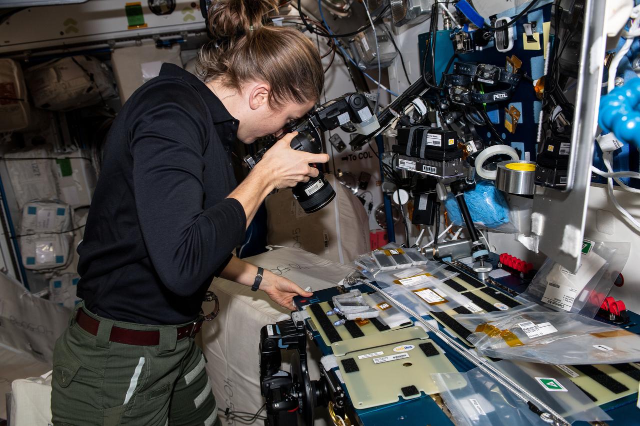 iss066e110800 (1/11/2022) --- NASA astronaut Kayla Barron conducts operations for the MVP-Plant-01 investigation aboard the International Space Station (ISS). Plant RNA Regulation Redux in Multi-use Variable-gravity Platform (MVP-Plant-01) profiles and monitors shoot and root development in plants in microgravity, in order to understand the molecular mechanisms and regulatory networks behind how plants sense and adapt to changes in their environment.
