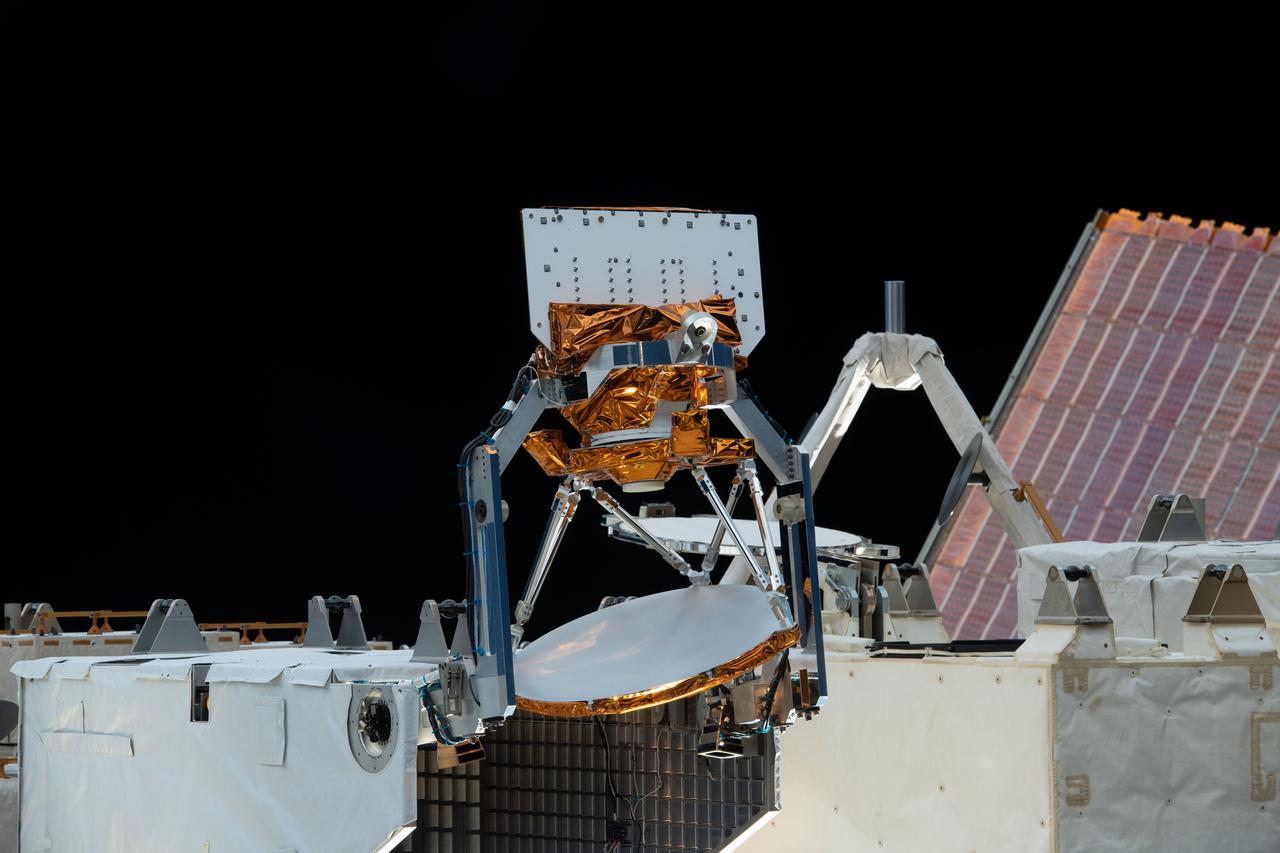 iss066e113944 (1/15/2022) --- A view of the STP-H8-COWVR aboard the International Space Station (ISS). The Space Test Program-Houston 8-Compact Ocean Wind Vector Radiometer (STP-H8-COWVR) demonstrates on-orbit use of a new terrestrial microwave meterological sensor designed to deliver accurate sea surface wind direction and speed data .