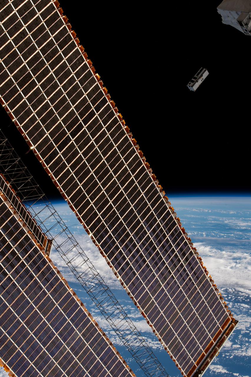 iss066e135521 (2/3/2022) --- A view of the deployed Light-1 CubeSat. The Light-1 CubeSat focuses on the detection of Terrestrial Gamma-ray Flashes (TGFs) coming from the Earth’s atmosphere. This feat is achieved by utilizing two detectors that are integrated onboard a compact 3-Unit (3U) satellite bus, proving to be extremely efficient in terms of cost, manufacturing and assembly time. Light-1 is deployed as a part of the JEM Small Satellite Orbital Deployer-20 (J-SSOD-20) micro-satellite deployment mission, and launches to the International Space Station aboard the SpaceX-24 Dragon Cargo Vehicle.