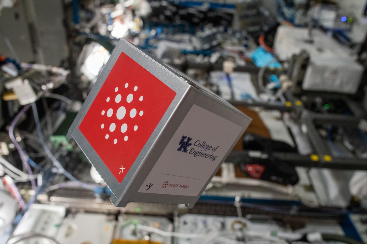 iss067e000403 (3/31/2022) --- A view of a Cube containing Space Tango - Cubelab Satellite Demonstrator, part of TangoLab Mission-25 aboard the International Space Station (ISS). Space Tango - University of Kentucky Cubelab Satellite Demonstrator (Space Tango - Cubelab Satellite Demonstrator) tests a new attitude-control technology for small satellites, which is an integral part of future space missions.