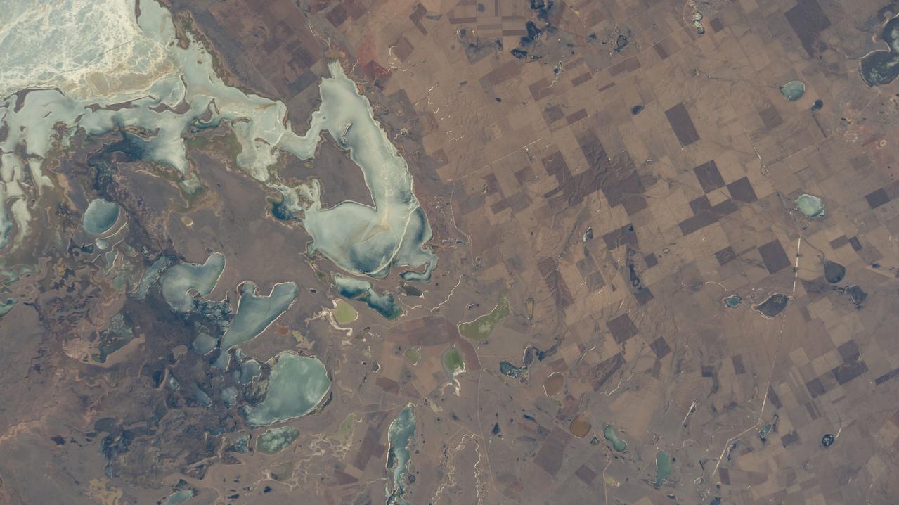 iss067e014094 (April 15, 2022) --- Lake Tengiz in Kazakhstan is pictured from the International Space Station as it orbited 262 miles above the Central Asian nation.