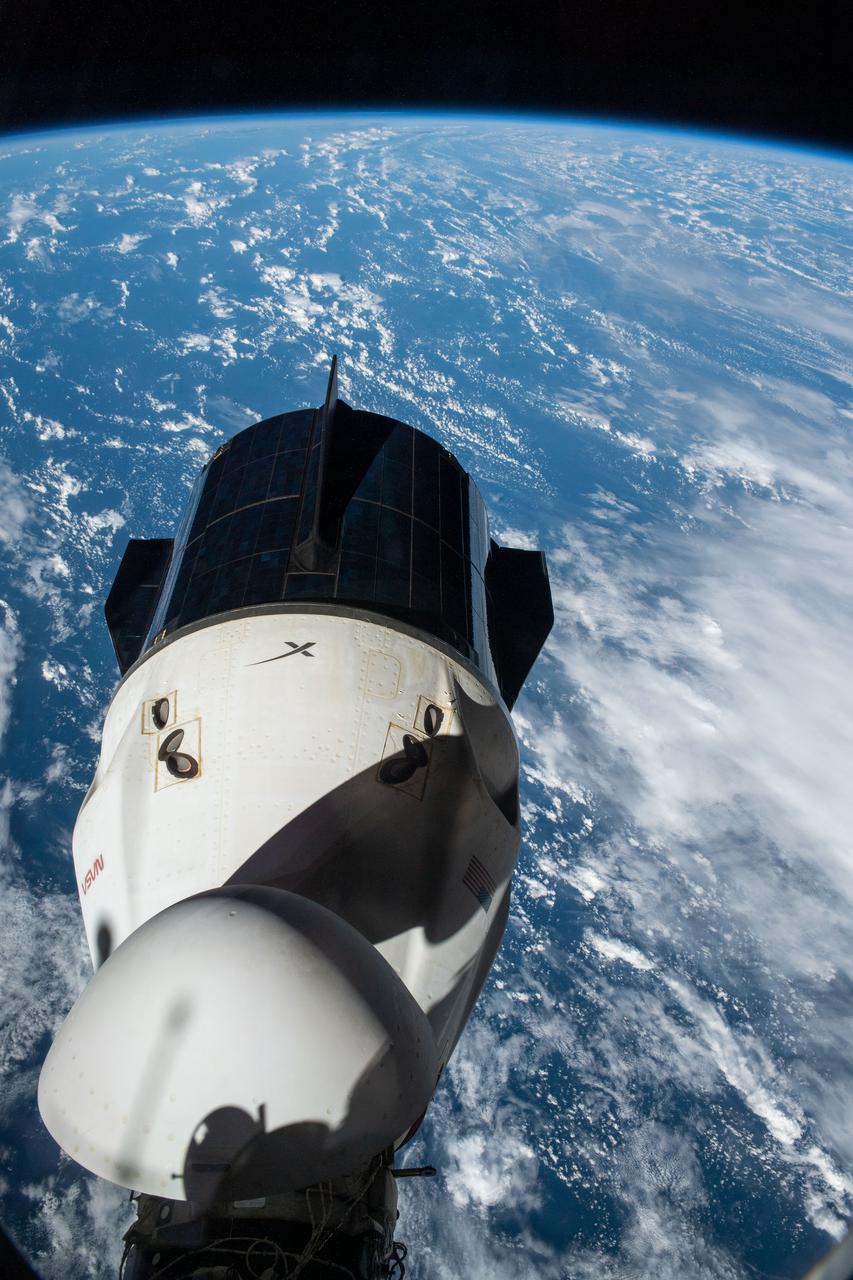 iss067e054708 (May 1, 2022) --- The SpaceX Dragon Endurance crew ship, with its nosecone open, is pictured docked to the Harmony module's forward port on the International Space Station. The orbiting lab was flying 269 miles above the Atlantic Ocean off the coast of Argentina at the time this photograph was taken,