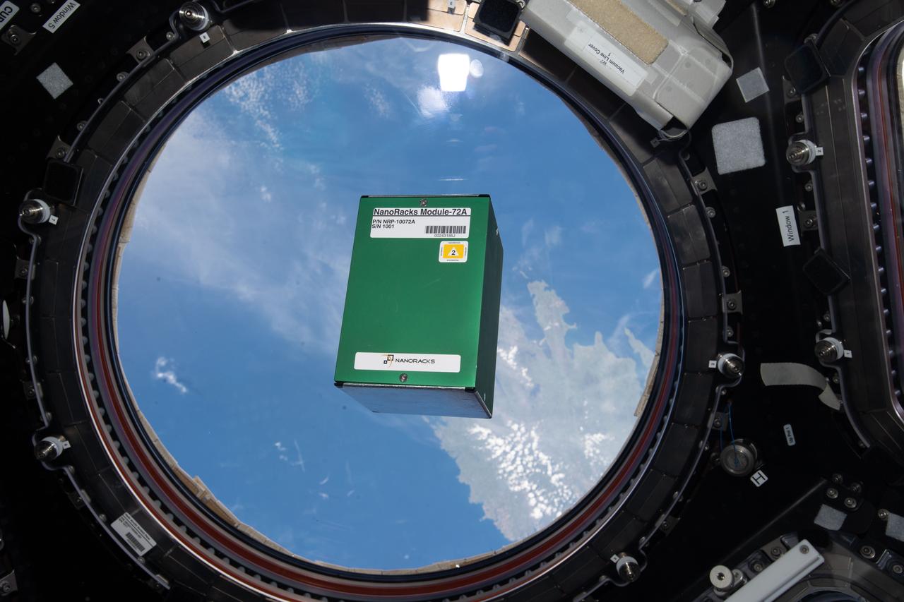 iss067e245386 (8/8/2022) --- A view of the NanoRacks-CUBERIDER-2 investigation shown in the cupola module aboard the International Space Station (ISS). NanoRacks-CUBERIDER-2 (NanoRacks-CR-2) is a small device flown aboard the International Space Station (ISS) that allows students in grades 6 to 11 to remotely operate space sensors.