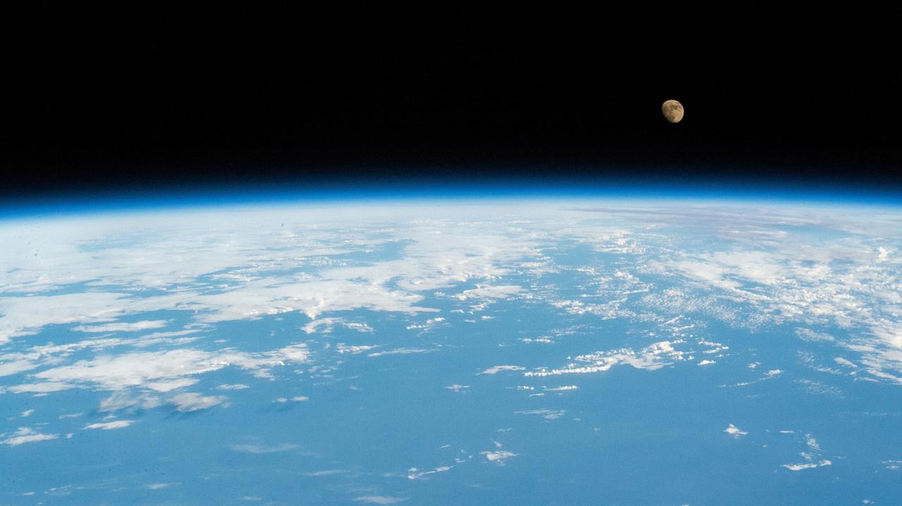 iss067e249774 (Aug. 9, 2022) --- The waxing gibbous Moon is pictured from the International Space Station as it orbited 260 miles above the Pacific Ocean south of Alaska's Aleutian Islands.