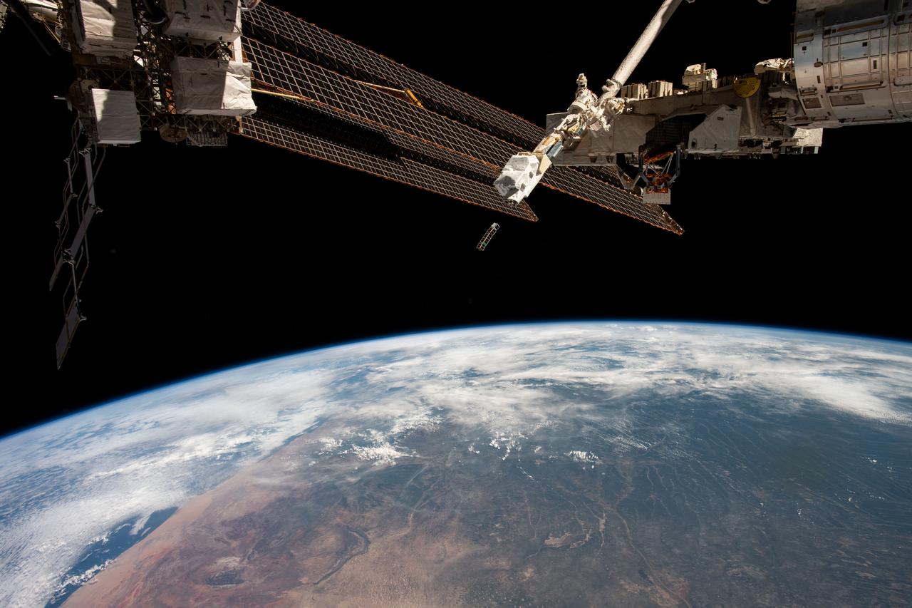 iss068e026117 (12/2/2022) --- The J-SS0D-23 CubeSat mission is shown as deployed from the International Space Station. The BIRDS-5 Project consists of three CubeSats: PearlAfricaSat-1 (1U), Science, Technology, and Innovation Office of the President (Uganda), TAKA (2U) Kyushu Institute of Technology (Japan), and ZIMSAT-1 (1U). SpaceTuna1 (1U) also deploys (Zimbabwe National Geospatial and Space Agency (ZINGSA) (Zimbabwe). Service provider: Mitsui Bussan Aerospace Inc. (Japan).