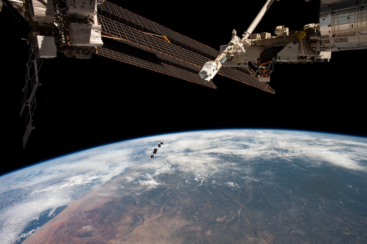 iss068e026121 (12/2/2022) --- The J-SS0D-23 CubeSat mission is shown as deployed from the International Space Station. The BIRDS-5 Project consists of three CubeSats: PearlAfricaSat-1 (1U), Science, Technology, and Innovation Office of the President (Uganda), TAKA (2U) Kyushu Institute of Technology (Japan), and ZIMSAT-1 (1U). SpaceTuna1 (1U) also deploys (Zimbabwe National Geospatial and Space Agency (ZINGSA) (Zimbabwe). Service provider: Mitsui Bussan Aerospace Inc. (Japan).