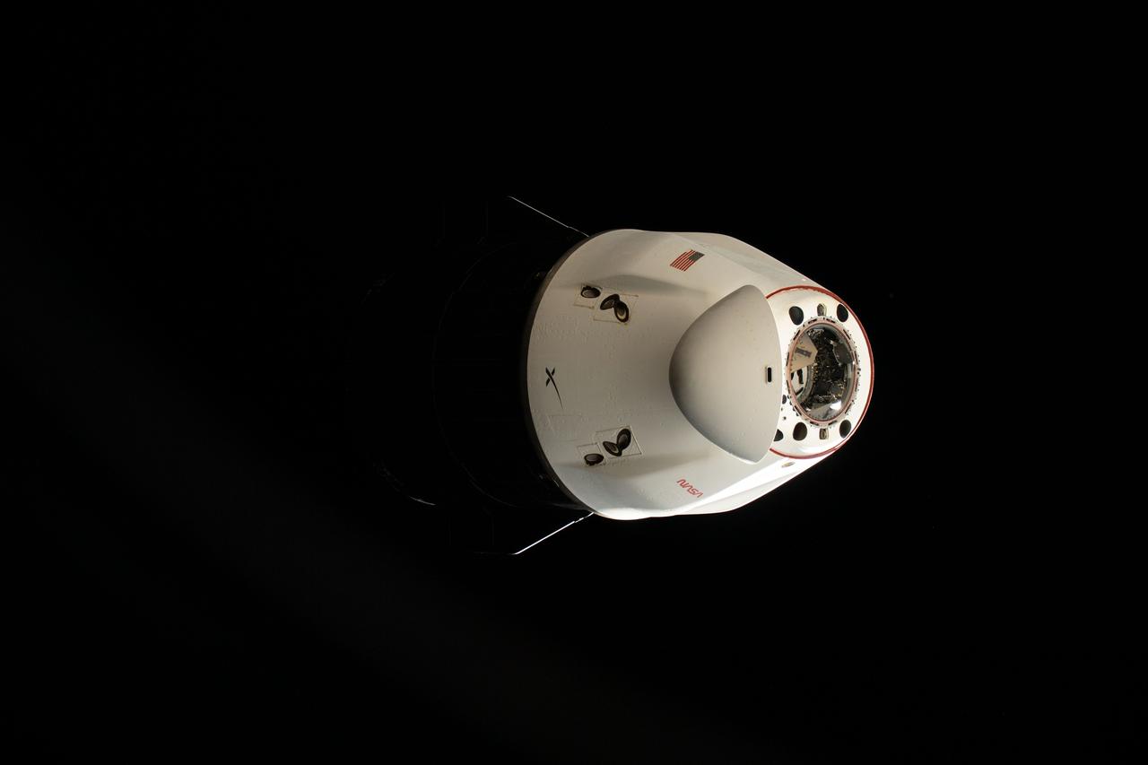 iss068e039801 (Jan. 9, 2023) --- The SpaceX Dragon cargo craft is pictured moments after undocking from the Harmony module's space-facing port completing a 43-day resupply mission attached to the International Space Station. Dragon would splash down in the Gulf of Mexico off the coast of Tampa, Florida, two days later returning about 4,400 pounds station hardware and scientific cargo for retrieval and analysis on Earth.