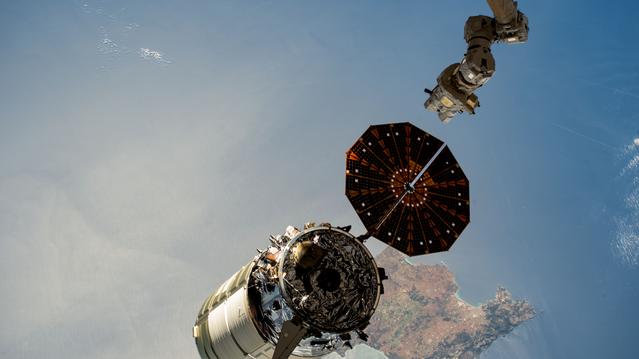 NASA image: The Cygnus space freighter is released from the Canadarm2 robotic arm