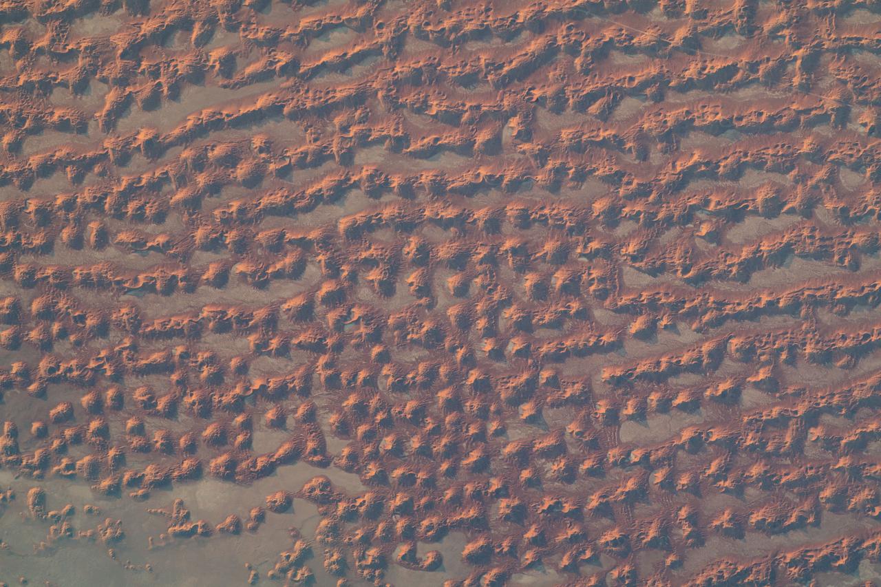 iss069e010869 (May 16, 2023) --- Sand dunes in the desert area along the Saudi Arabia-Oman border were pictured by UAE (United Arab Emirates) astronaut and Expedition 69 Flight Engineer Sultan Alneyadi from the International Space Station as it orbited 256 miles above.