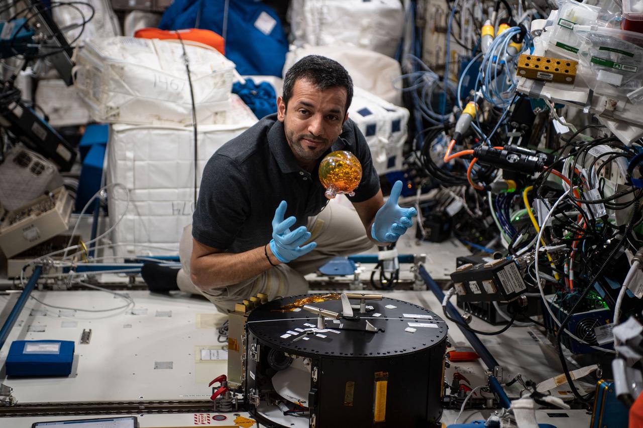 View of UAE (United Arab Emirates) Sultan Alneyadi working with Fluidics Experiment in the Columbus Module during Expedition 69.