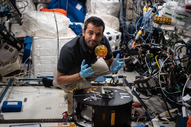 NASA image: Alneyadi working with Fluidics Experiment