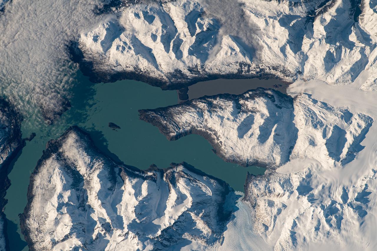 iss069e031037 (July 11, 2023) -- Lago O'Higgins, or San Martin lake, is the deepest lake in the Americas, fed by its surrounding glaciers in Bernardo O'Higgins National Park. The International Space Station orbited 269 miles above Chile as this photograph was taken.