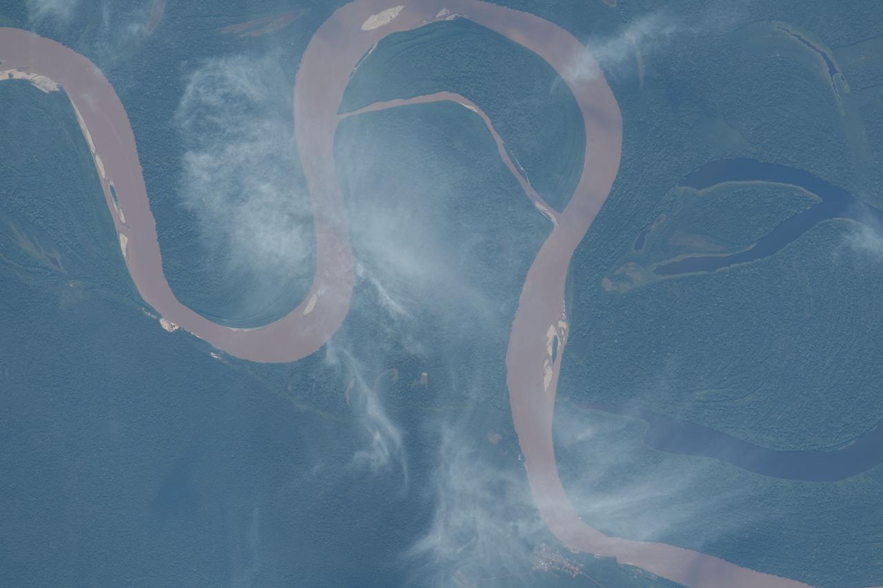 iss069e033689 (July 19, 2023) -- Curves of the Amazon River are pictured from the International Space Station as it orbited 260 miles above Bolivia.