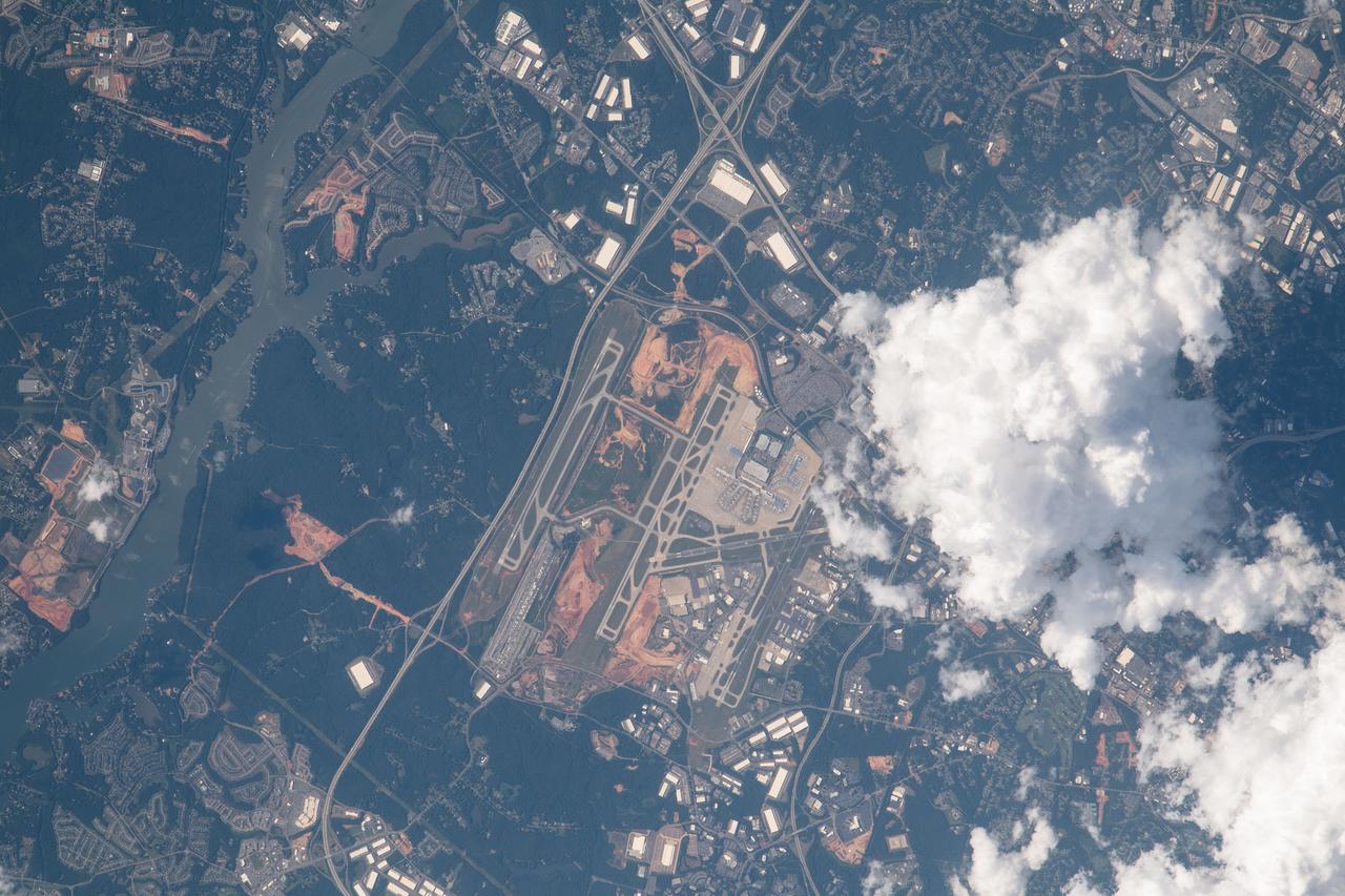 iss069e037287 (July 26, 2023) -- Charlotte Douglas International Airport (CLT), ranked one of the world's busiest airports, is pictured as the International Space Station orbited 260 miles above.