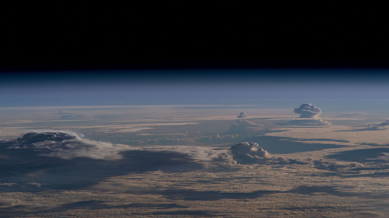 iss069e056653 (Aug. 10, 2023) --- Storm clouds are pictured in this oblique view from the International Space Station as it orbited 261 miles above Australia's Gulf of Carpentaria.