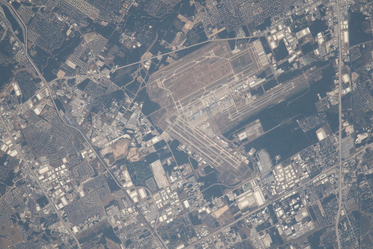 iss069e057074 (Aug. 13, 2023) --- George Bush Intercontinental Airport in Houston, Texas, is pictured from the International Space Station as it orbited 263 miles above the Lone Star State.