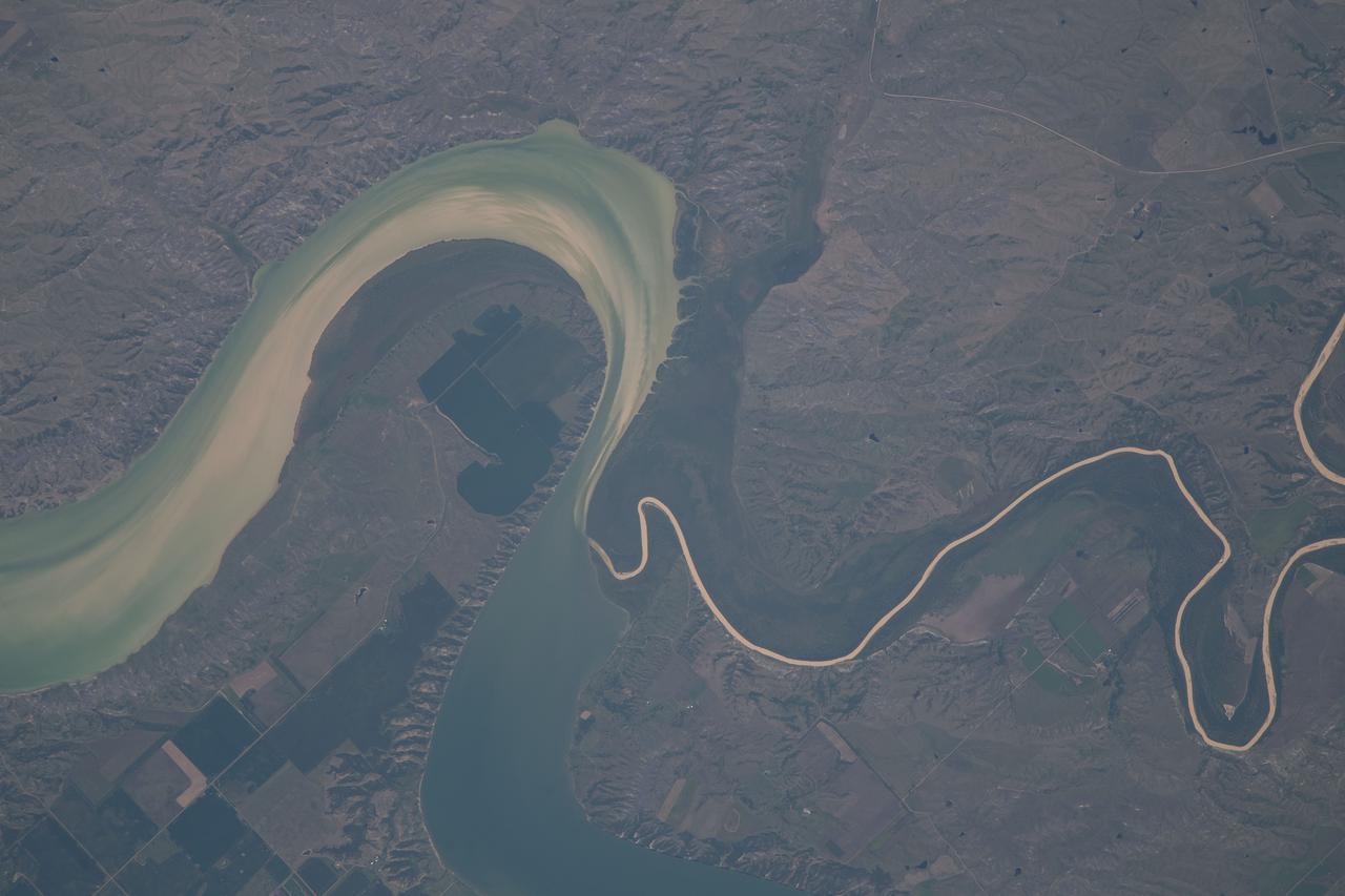 iss069e060833 (Aug. 15, 2023) --- South Dakota's Missouri River and its tributary the White River are pictured from the International Space Station as it orbited 264 miles above North America.