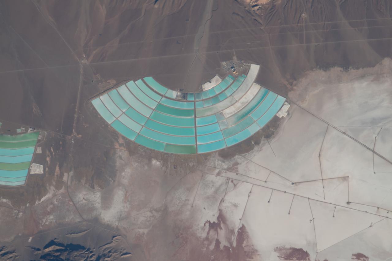 iss069e086485 (Sept. 11, 2023) --- Lithium mining activities are pictured in northern Argentina from the International Space Station as it orbited 266 miles above the South American continent.
