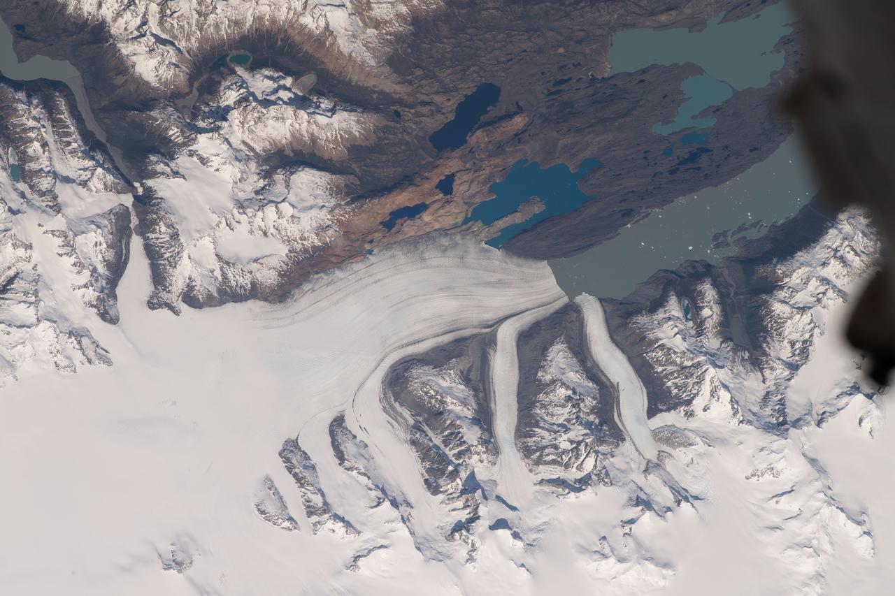 iss070e021220 (Oct. 31, 2023) --- Upsala Glacier, in between Chile and Argentina, flows into Lago Argentina in this photograph from the International Space Station as it orbited 270 miles above.