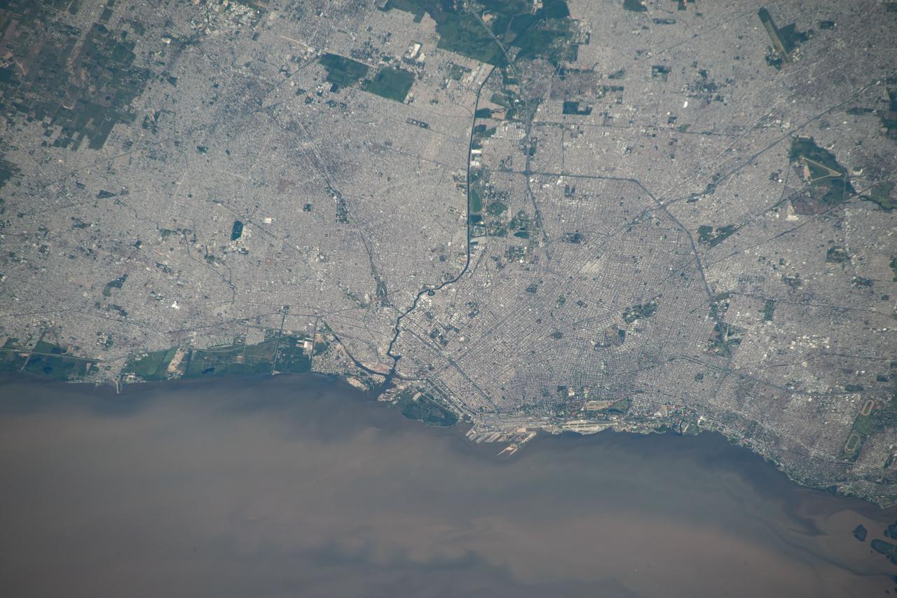 iss070e025974 (Nov. 16, 2023) --- Buenos Aires, Argentina, and its surrounding suburbs on the Rio de la Plata, are pictured from the International Space Station as it orbited 266 miles above the South American nation.
