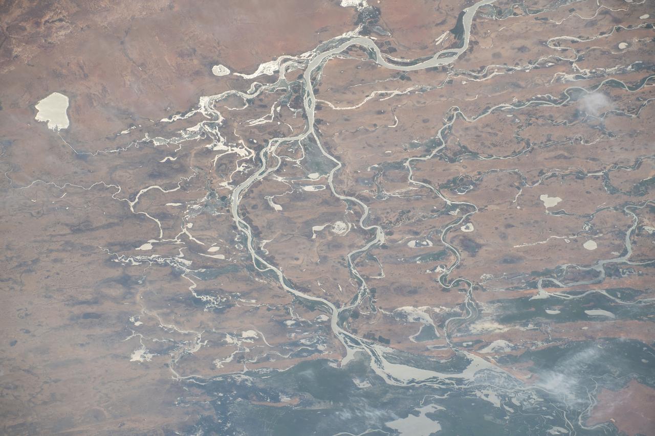 iss070e030773 (Nov. 26, 2023) --- The Niger River flows through Mali creating an inland delta in this photograph from the International Space Station as it orbited 259 miles above the African nation.