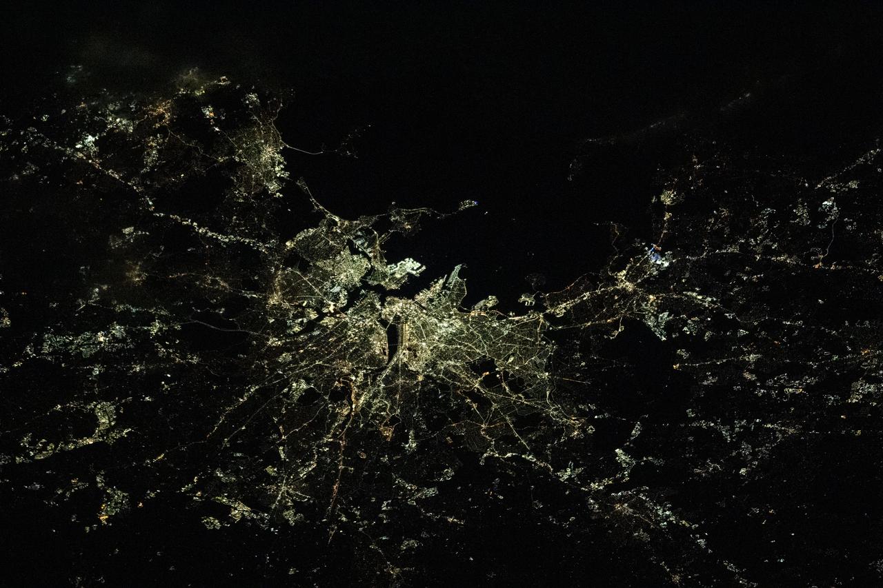 iss070e098022 (Feb. 22, 2024) --- Boston, Massachussetts, is pictured at night from the International Space Station as it orbited 262 miles above the Canadian province of Nova Scotia.