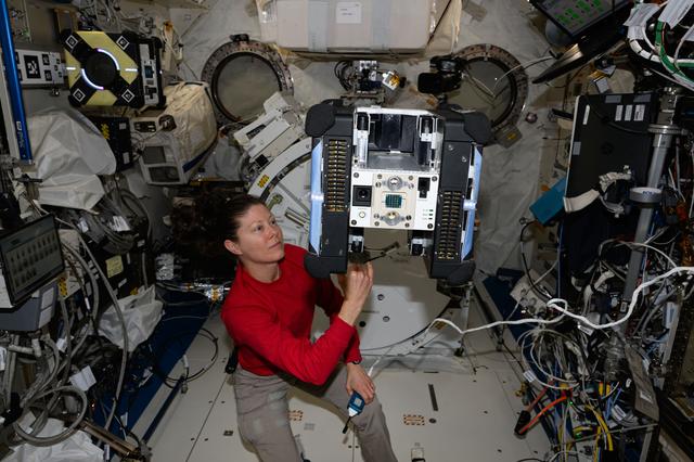 NASA image: NASA astronaut Tracy C. Dyson performs a Zero Robotics tech demonstration with Astrobee
