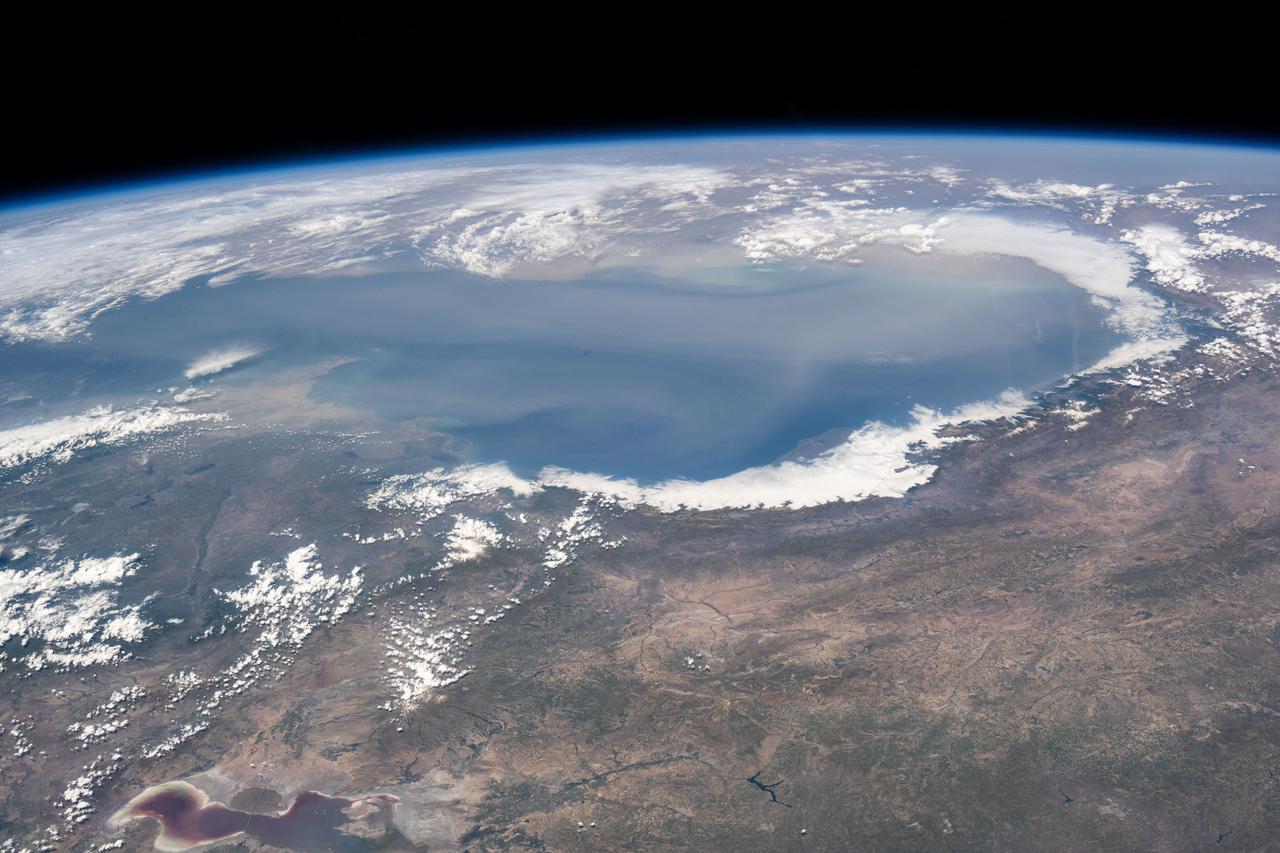iss071e139662 (May 27, 2024) --- The world's largest inland body of water, the Caspian Sea rests in between Europe and Asia and is bordered by the nations of Russia, Kazakhstan, Turkmenistan, Iran, and Azerbaijan. The International Space Station was orbiting 262 miles above Erbil, Iraq, at the time of this photograph.